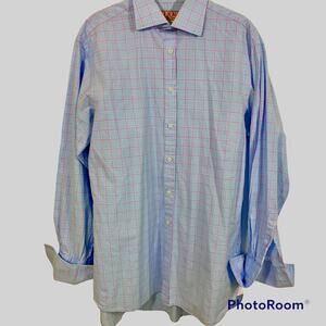 Thomas PINK Checked French Cuff Button Down Shirt 15.5 Collar